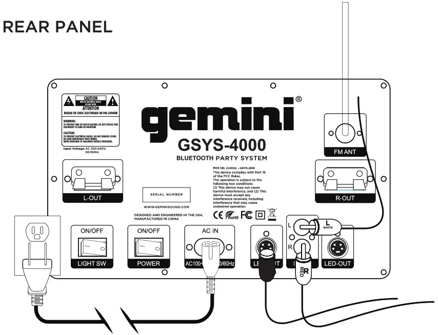gemini GSYS-4000 Dual 12 Bluetooth Party --REAR PAN