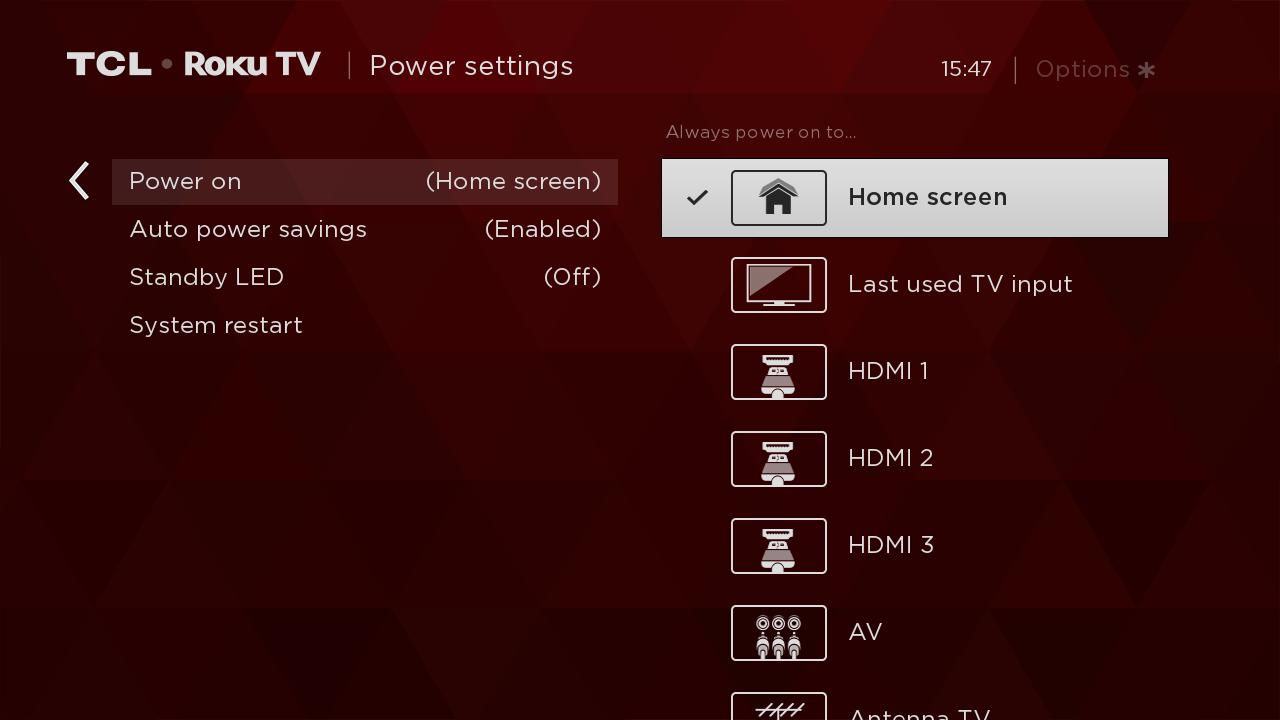 Power Settings screen.