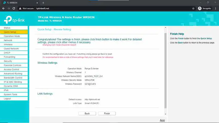 CUES QT333 WiFi Range Extender- FINISH button