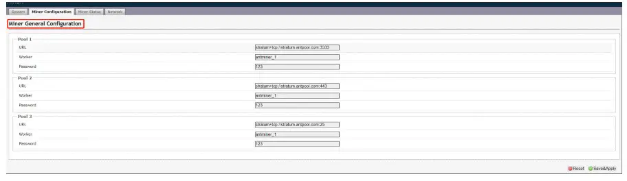 BITMAIN AntMiner S9 SE Server - General Settings