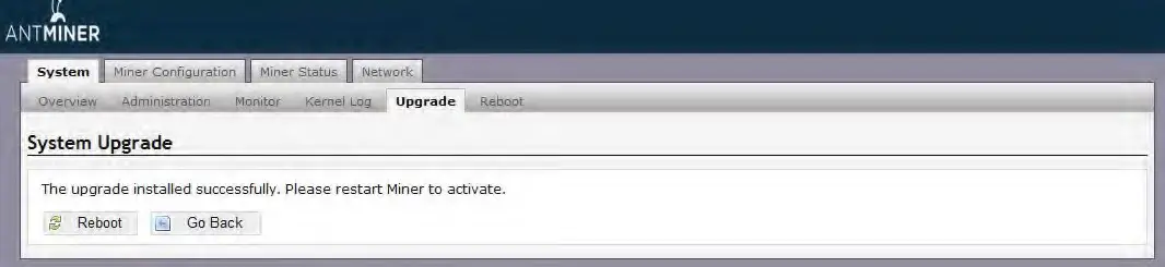 BITMAIN AntMiner S9 SE Server -message appears