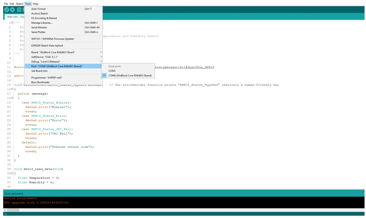 RAK1901 WisBlock Temperature and Humidity Sensor - successful