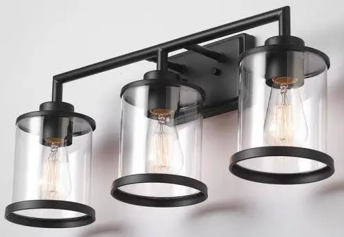globe 91002142 3-Light Matte Black Vanity Light with Clear Glass Shades-fig1