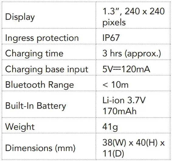 BAUHN AFTW-0520 Smart Watch User Guide - Specifications