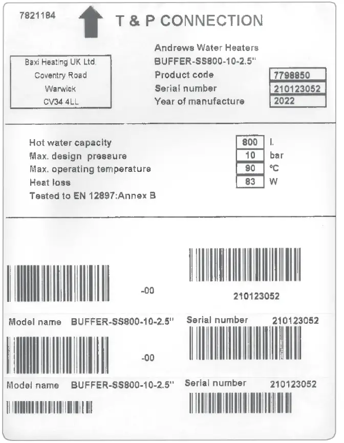 ANDREWS WATER HEATERS BUFFER-SS300 Cylinders and Buffers Stainless Steel 05