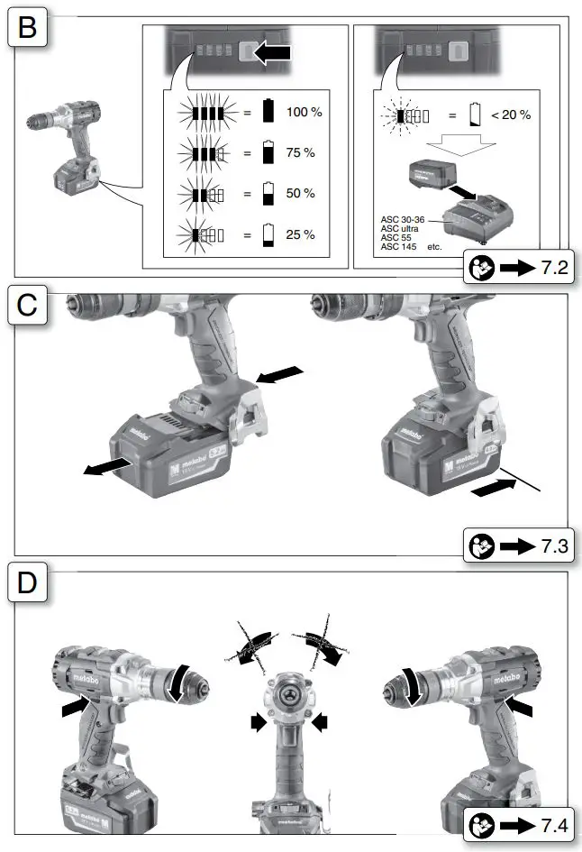 metabo BS 18 LTX BL I Cordless Drill Screwdriver Instruction Manual - Fig B,C,D