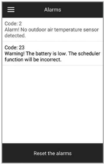 VENTS MICRA 200 ERV WiFi single room air handing units - Alarms
