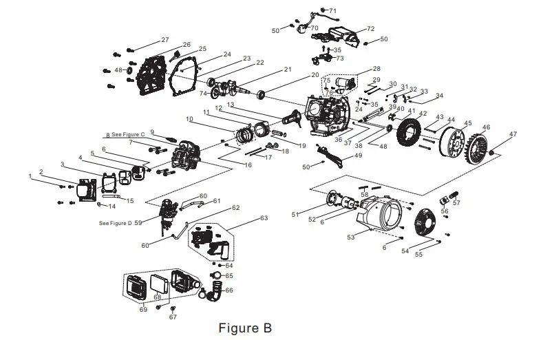 CHAMPION 201080 4650W Dual FUEL ELECTRIC START INVERTER GENERATOR - ENGINE PARTS DIAGRAM