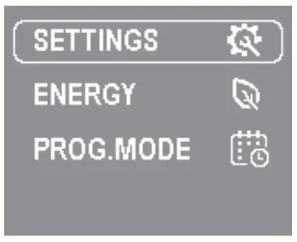 duero Ceramic Core Electric Radiator Submenu configuration