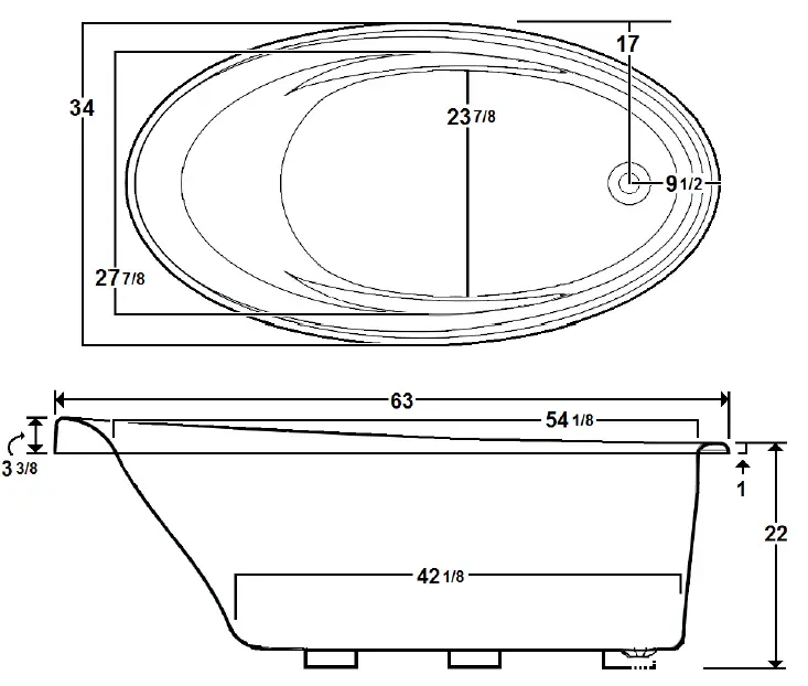 Laurel-Mountain-6334AT528-AFTON-63-Inch-x-34-Inch-Drop-In-Acrylic-Tub-FIG-1