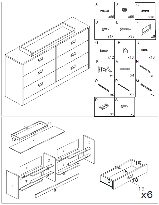 FUFU GAGA KF200068 Storage chest Gray 6-Drawer 3