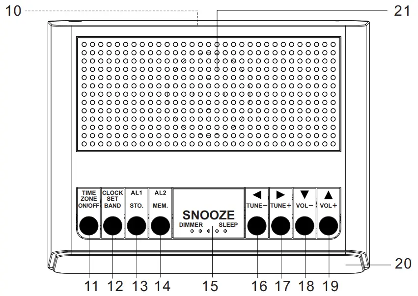 iTOMA CKS2100 Alarm Clock with Radio - Top Panel