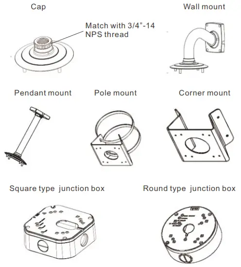 SUNELL SN-IPV57 80HDR Panorama Fisheye Network Camera - accessories