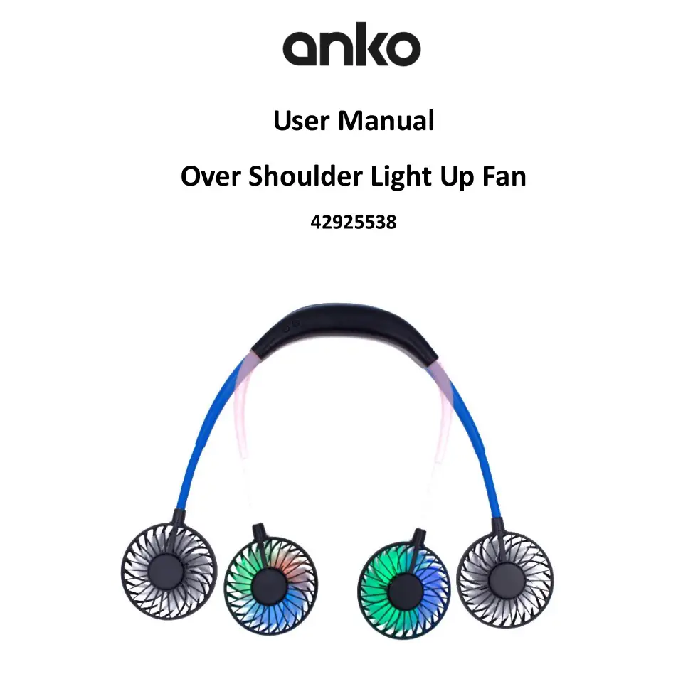 anko 42925538 Over Shoulder Light Up Fan User Manual