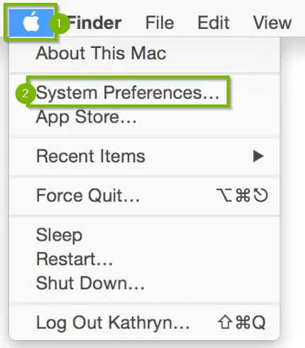 Apple menu with System Preferences selected. Screenshot.