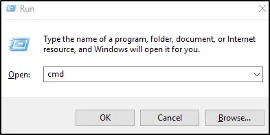 A windows 10 run box with cmd.