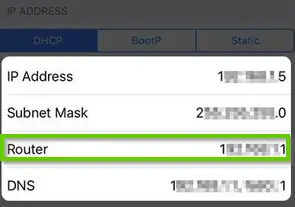 iOS network information showing the router highlighted.