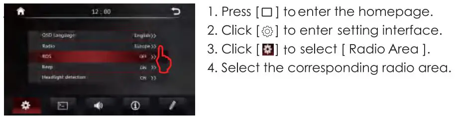 Nakamichi NAM1612 7 Inch 2-Din AV Receiver User Manual - Radio Area Selection