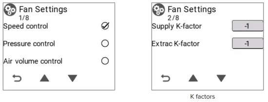 VALLOX D10799 Pureo Control Panel - Fan settings