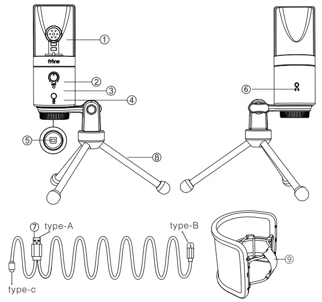 FIFINE K683A Type C USB Condenser Microphone - parts