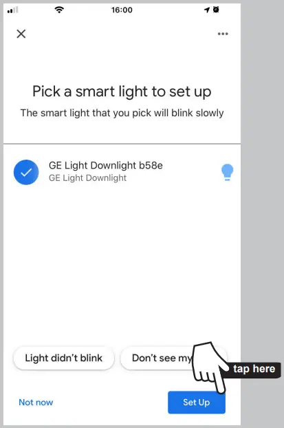 Select smart light and tap Set up