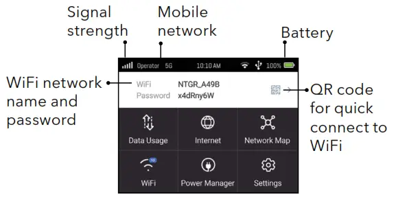 NETGEAR MR6400 Nighthawk M6 Pro 5G Mobile Router - LCD home screen
