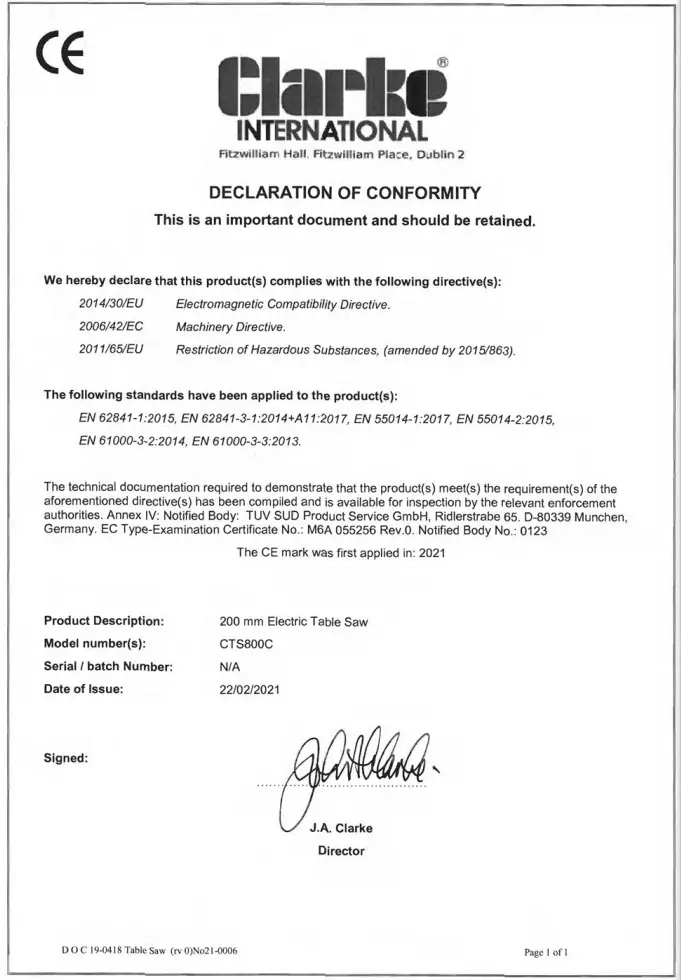 DECLARATION OF CONFORMITY