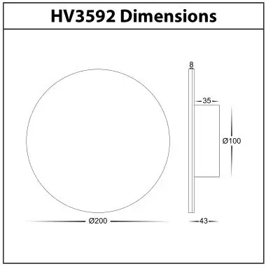 HAVIT Lighting HV3591RGBW-BLK Halo RGBW LED Wall Light - HV3592 Dimensions
