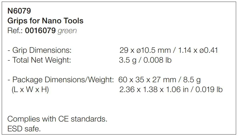 JBC N6079 Grips for Nano Tools Instruction Manual - Specifications