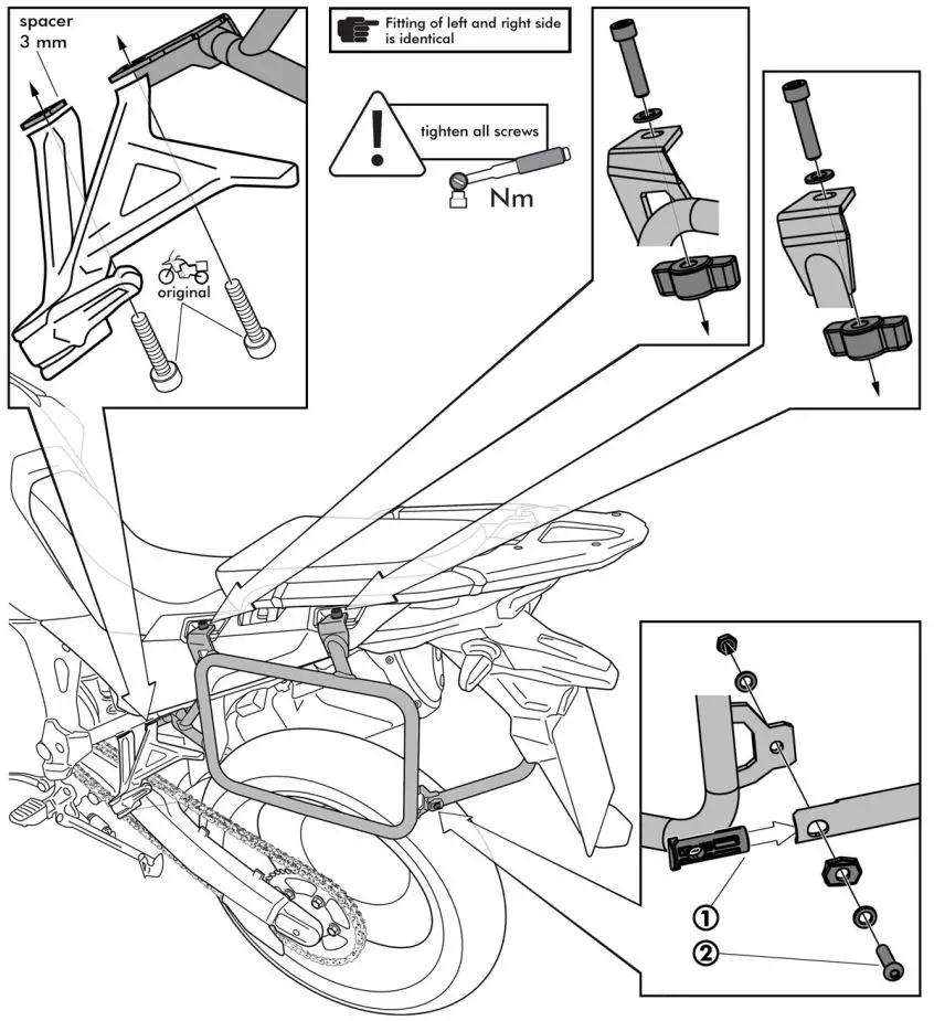 TOURATECH CRF1100L Stainless ZEGA EVO Luggage System for Honda Instruction Manual - Mounting Instructions