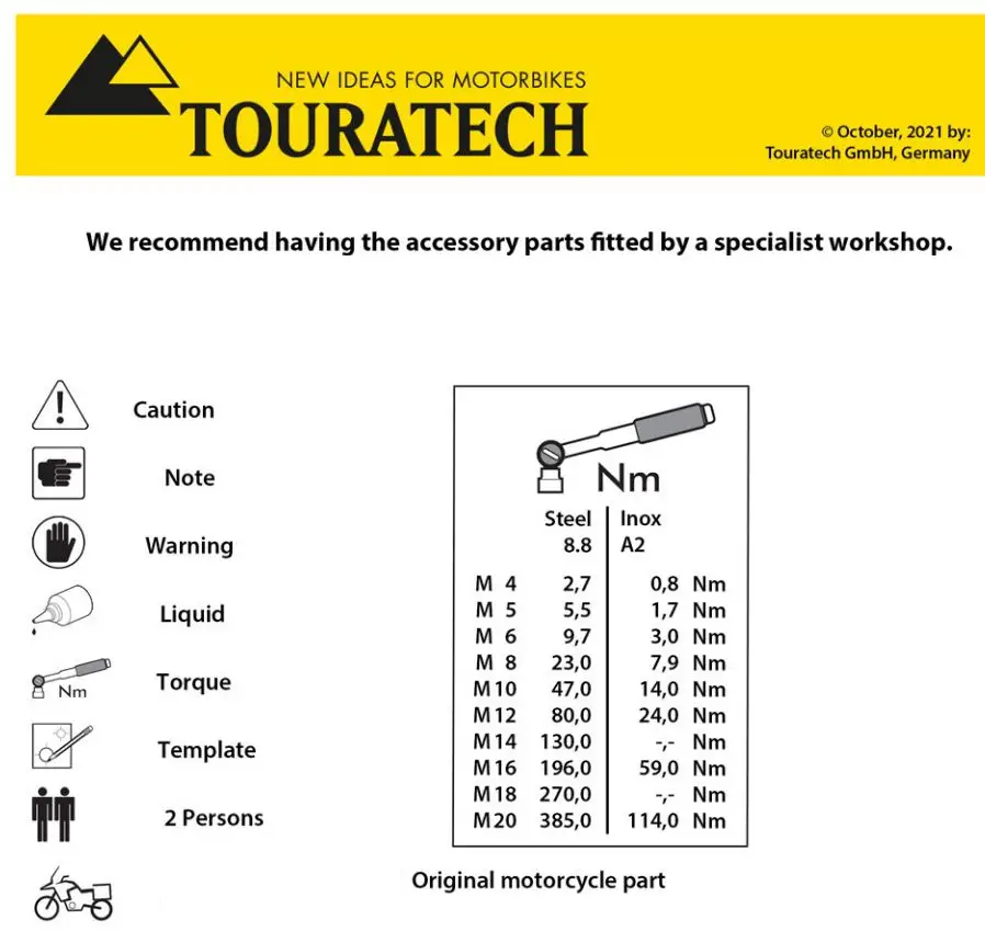 TOURATECH CRF1100L Stainless ZEGA EVO Luggage System for Honda Instruction Manual