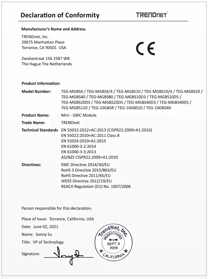 Declaration of Conformity