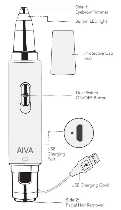 SPA SCIENCES AIVA Dual Sonic Precision Facial Hair Remover and Eyebrow Trimmer fig 1