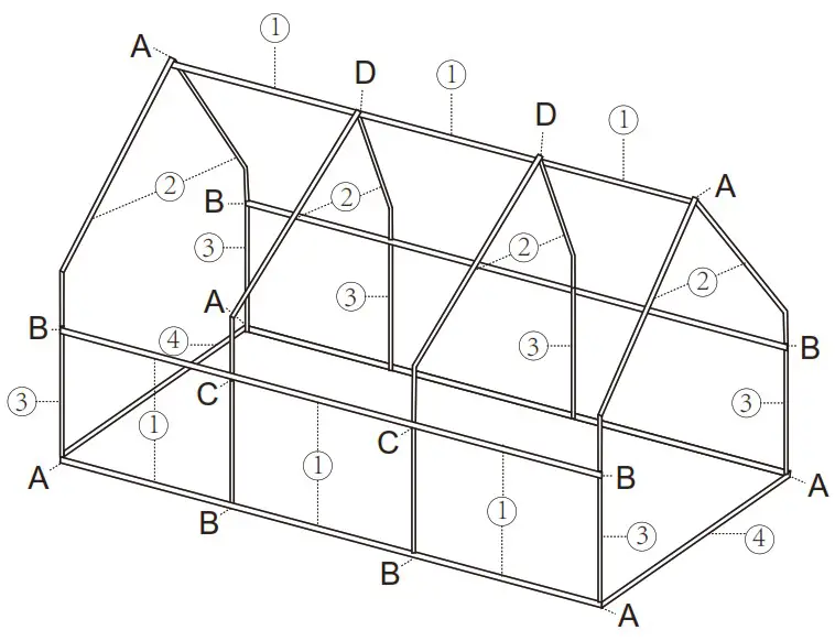 Quictent 71 Inch x 36 Inch x 36 Inch Portable and Walk In Greenhouse - Parts List 1