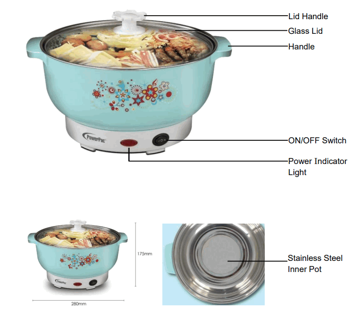 PowerPac PPMC585 Electric Multi Cooker Steampot - fig