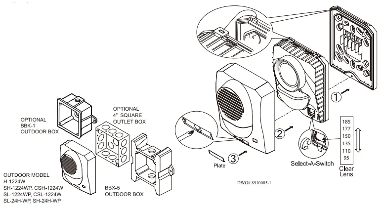 POTTER SH 24H WP SERIES High Intensity Weatherproof Select A Strobe Horn - fig
