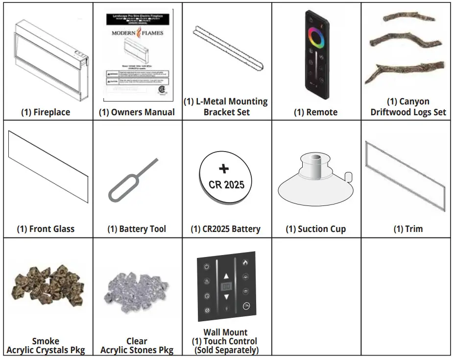 MODERN FLAMES LPS-9614V2 Landscape Pro Slim Electric Fireplace - PARTS AND HARDWARE
