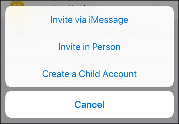 Add family member popup displaying available options.