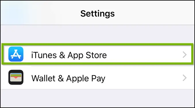 iOS Settings highlighting the iTunes and app store option.