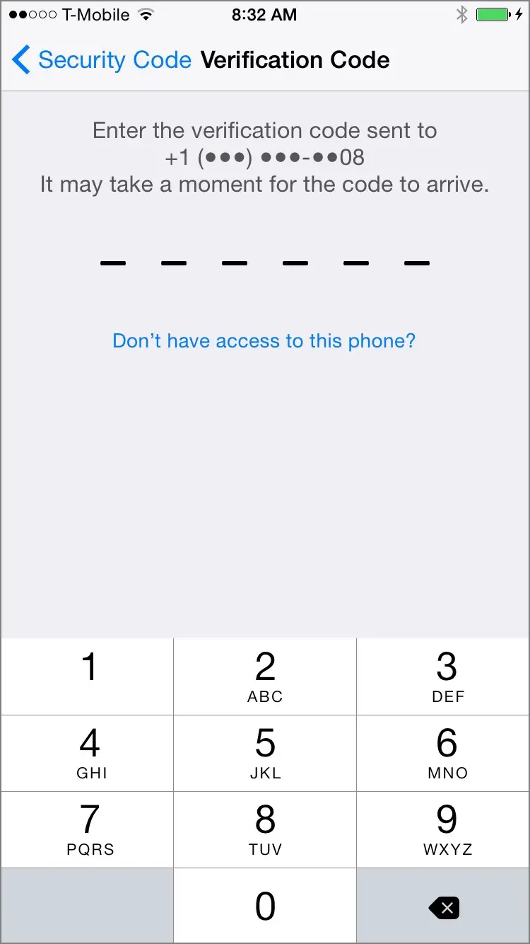 Six-Digit Verification Code. Screenshot.