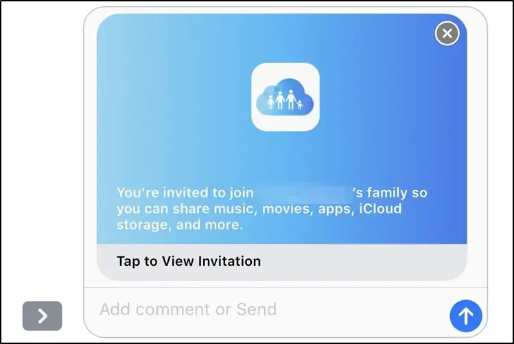 Family sharing iMessage invitation.