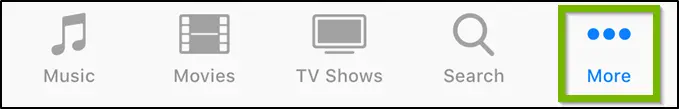 iTunes app highlighting the More button.