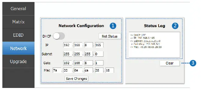 BZBGEAR BG UM 88ANS 8x8 HDMI 18Gbps Matrix with Audio- Network page