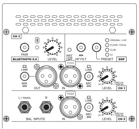 FBT XLITE 110A Processed Active Speaker Instructions - CONTROLS AND FUNCTIONS