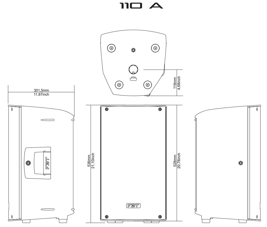 FBT XLITE 110A Processed Active Speaker Instructions - DIMENSIONS