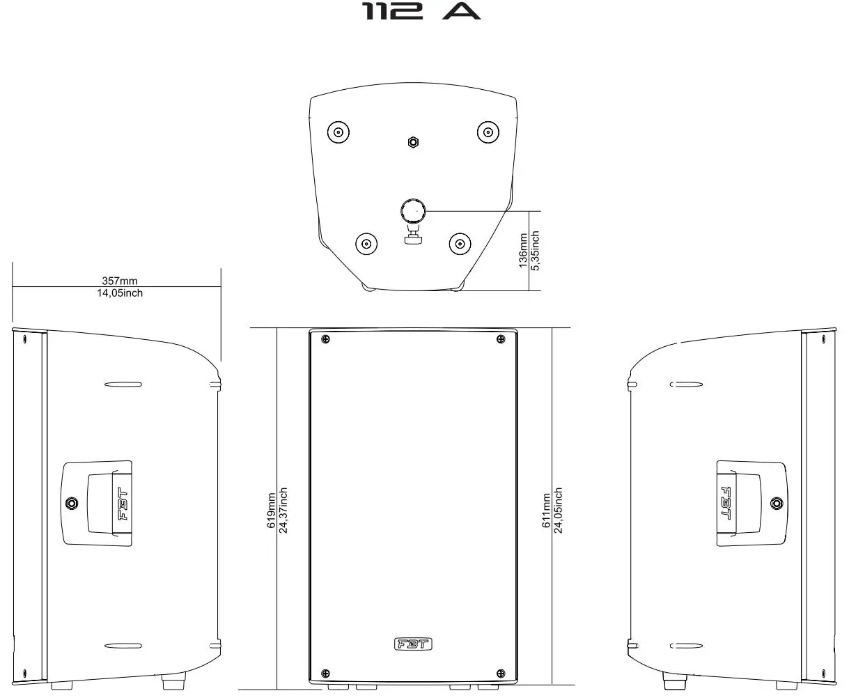 FBT XLITE 110A Processed Active Speaker Instructions - DIMENSIONS