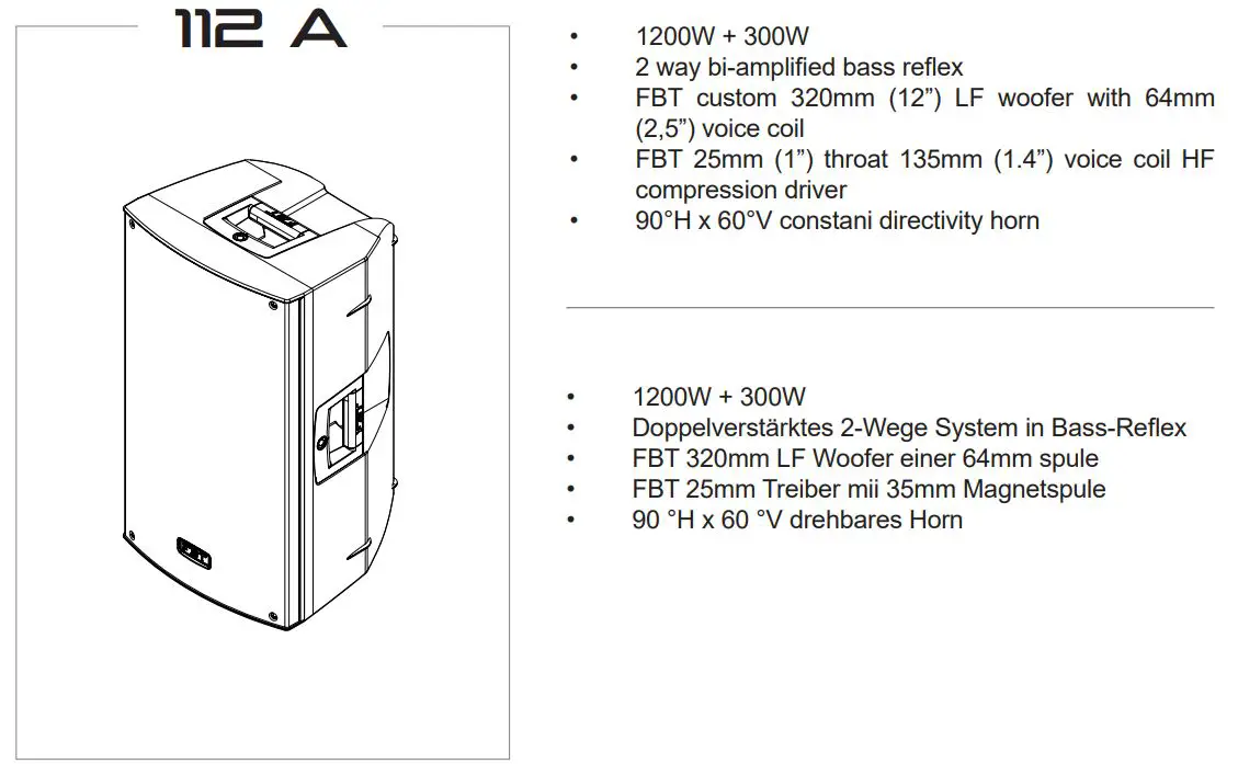 FBT XLITE 110A Processed Active Speaker Instructions - GENERAL FEATURES