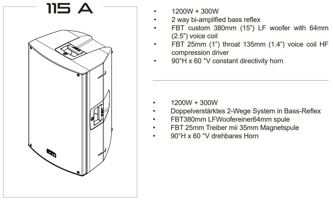 FBT XLITE 110A Processed Active Speaker Instructions - GENERAL FEATURES