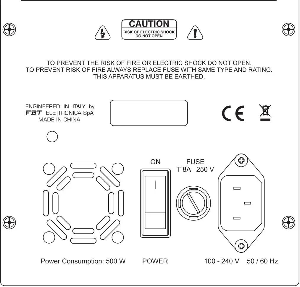 FBT XLITE 110A Processed Active Speaker Instructions - POWER SUPPLY