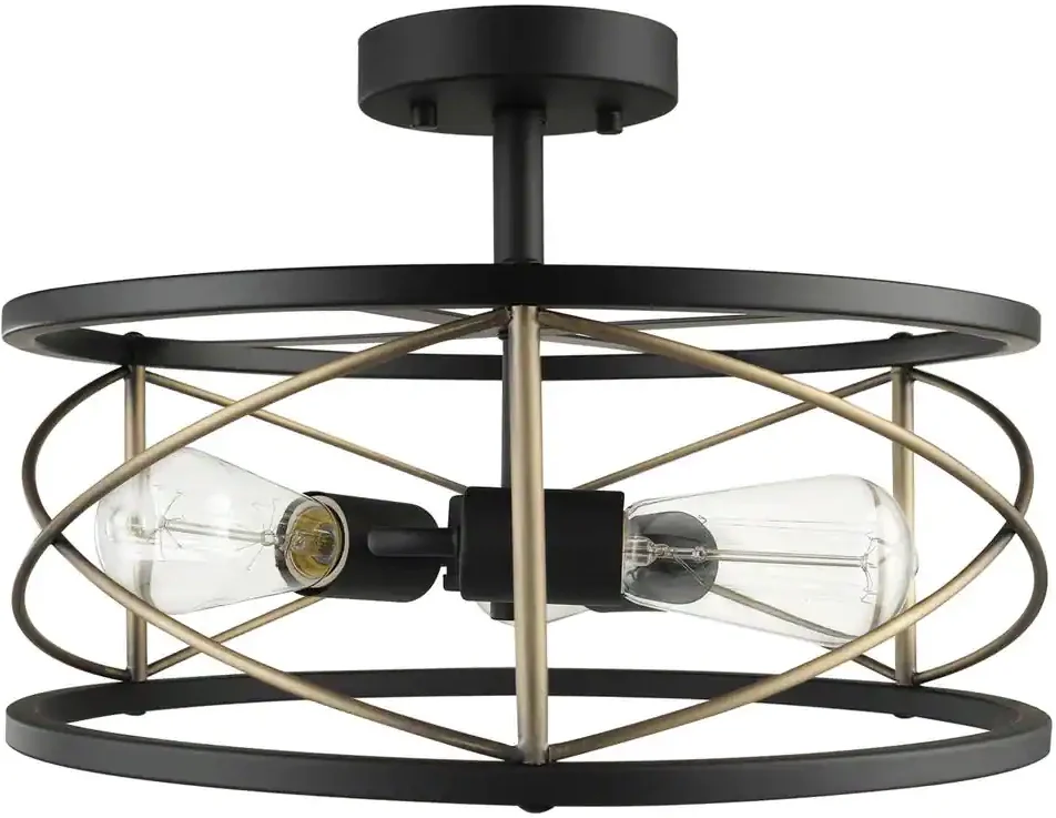 Globe 60869 Denali 15 in. 3-Light Matte Black Semi-Flush Mount with Brass Accents-fig1